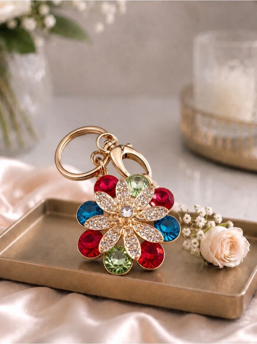 multicolor crystal flower accessory keychain